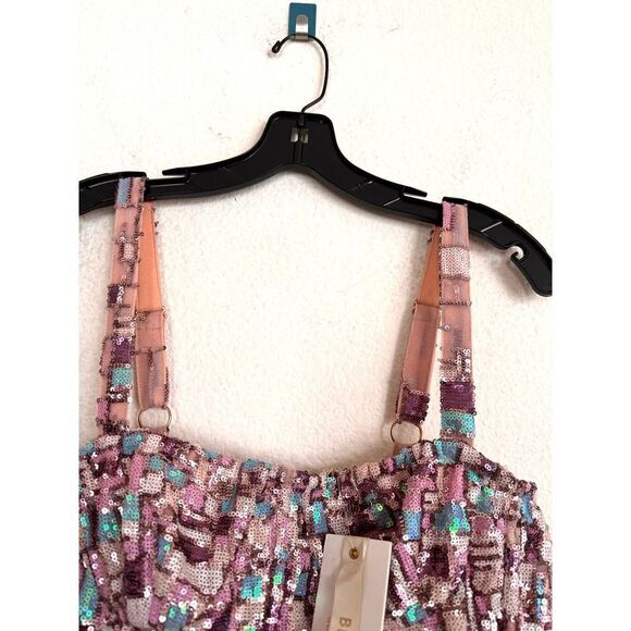 BRONX AND BANCO mademoielle feather mini dress in blush/multi Large (US8) - Picture 11 of 13